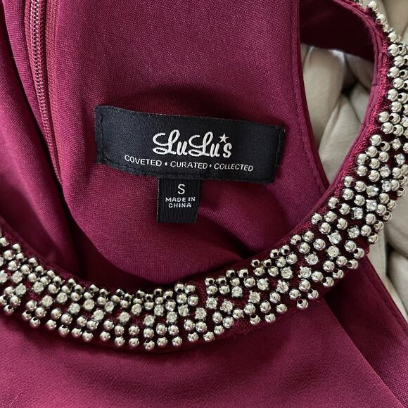 Lulu's‎ Comely Beaded Burgundy Dress Size Small Red Purple Embellished High Neck - Picture 16 of 16
